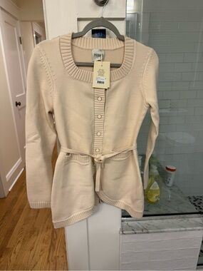 Posse Cream Knit Button-Front Cardigan with Waist Tie